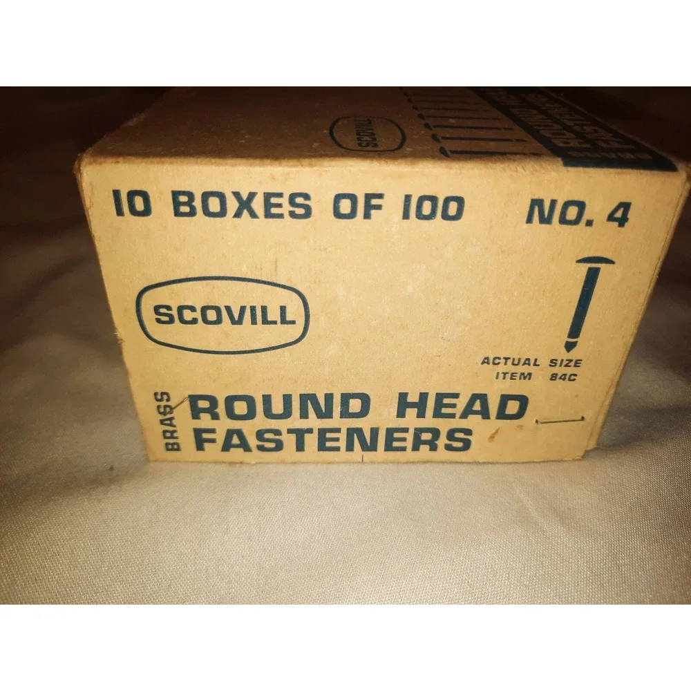 10x Boxes VINTAGE SCOVILL BRASS ROUND HEAD FASTENERS No. 4 T-Pins 1